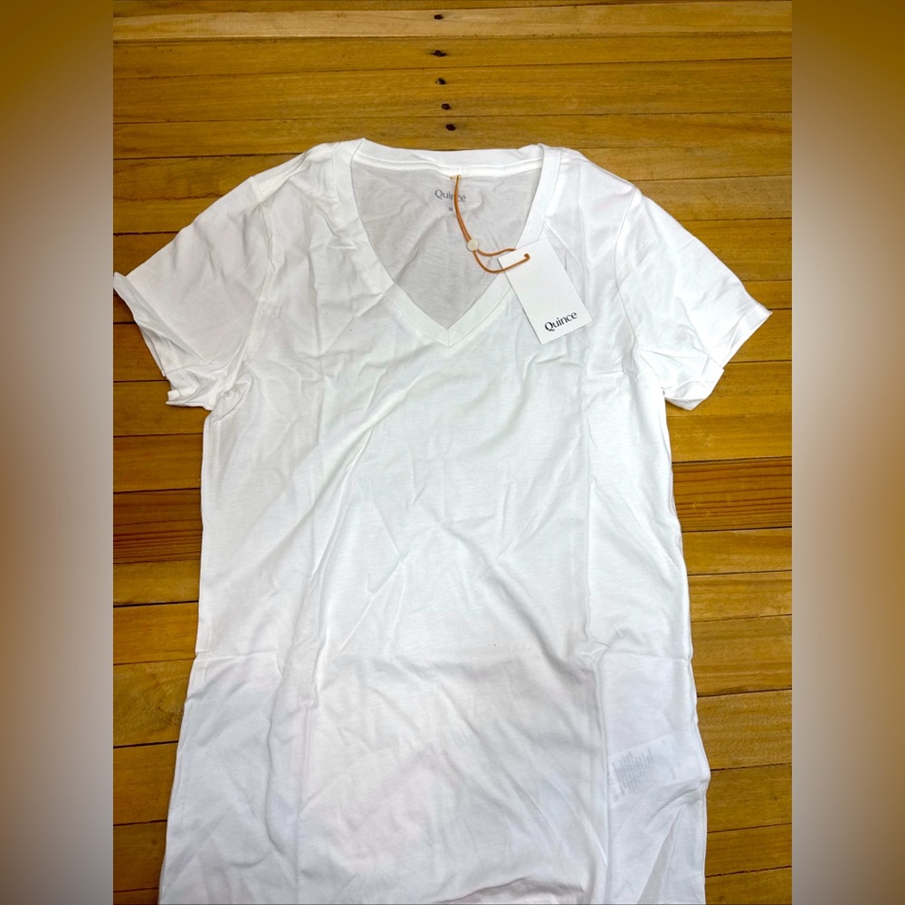 QUINCE Women's Cotton Modal V Neck Tee White Medium